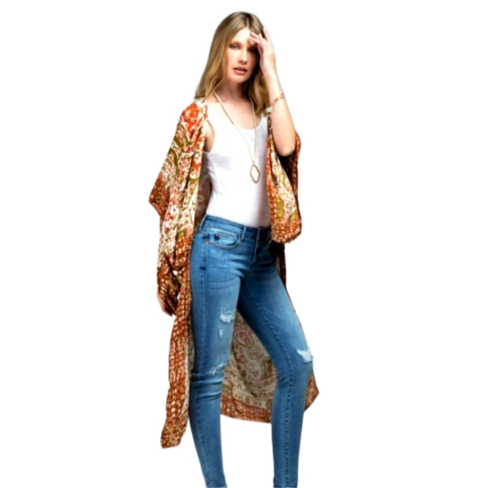 NWT Boho Mandala Print Split Angel Sleeve Kimono